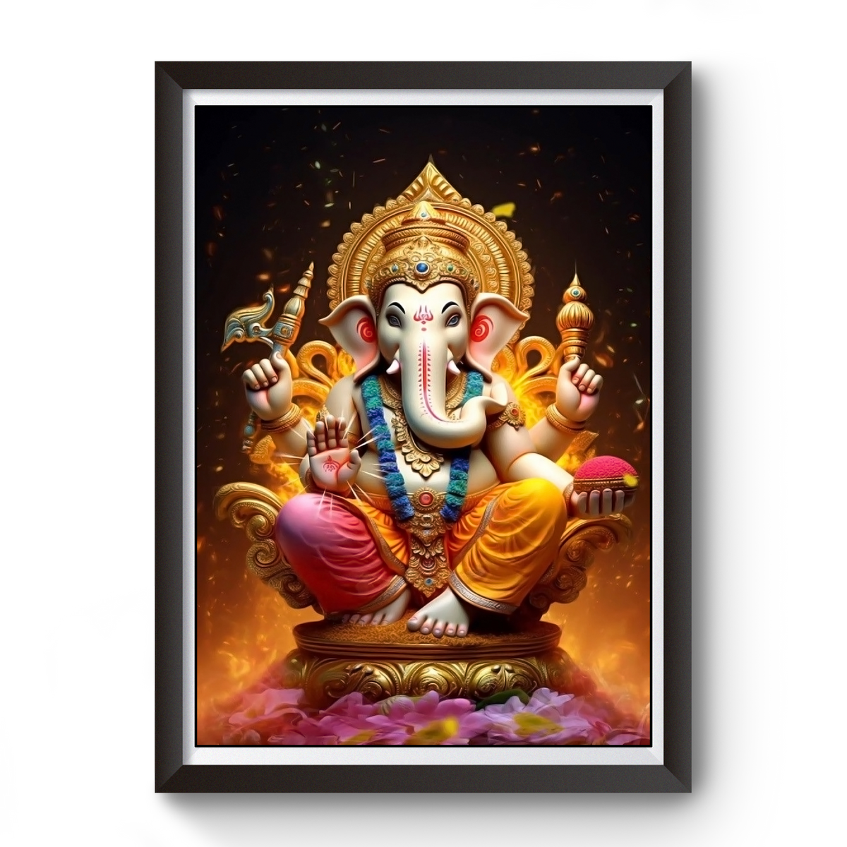 AI Generated Shri Ganesh Wooden Photo frame