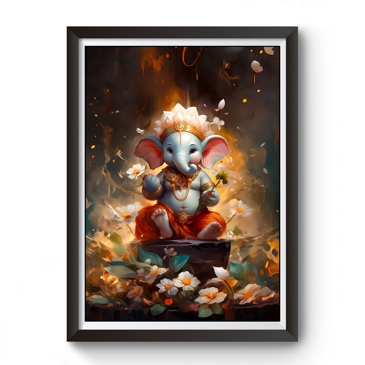 AI Generated Shri Ganesh Wooden Photo frame