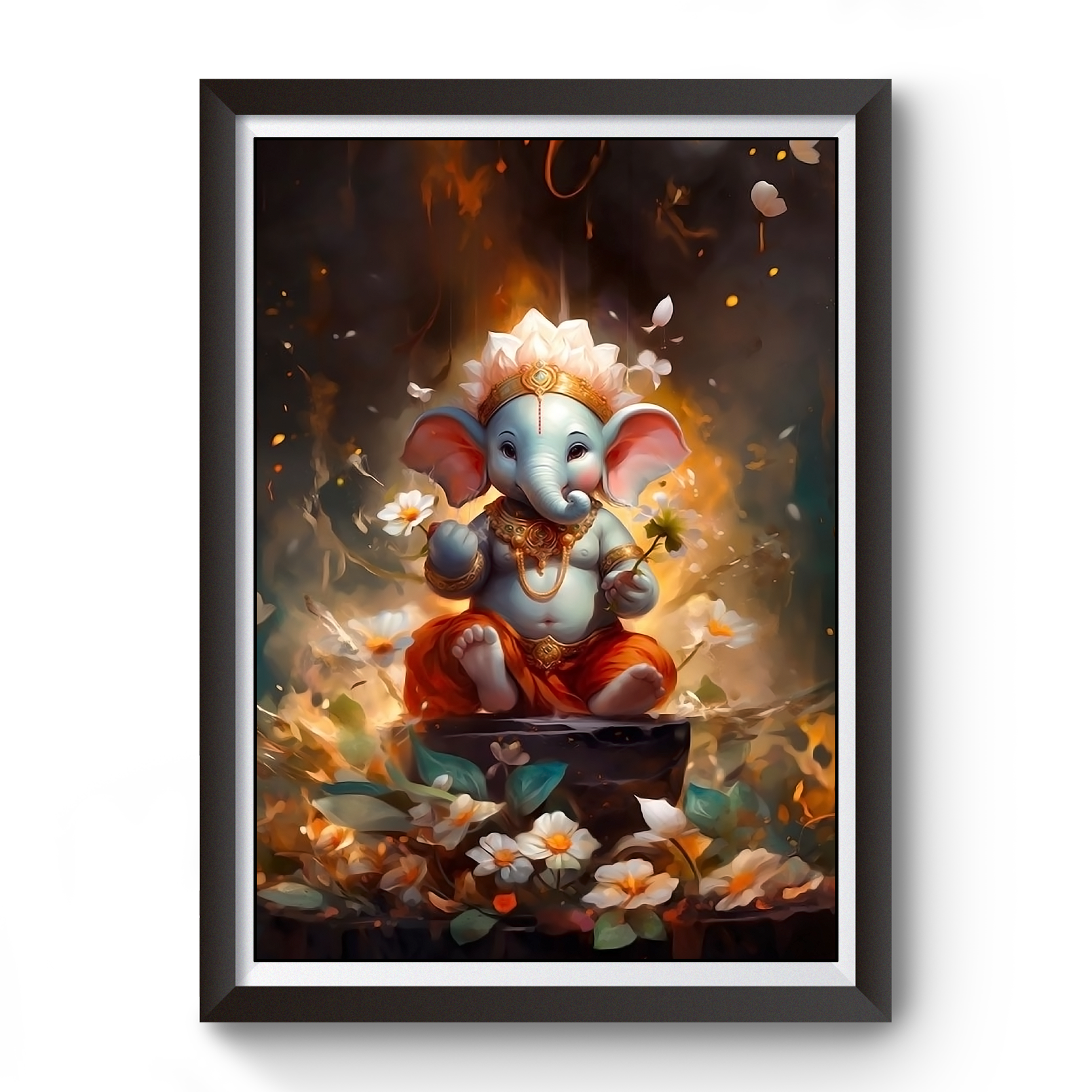 AI Generated Shri Ganesh Wooden Photo frame