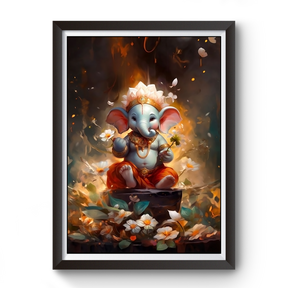 AI Generated Shri Ganesh Wooden Photo frame