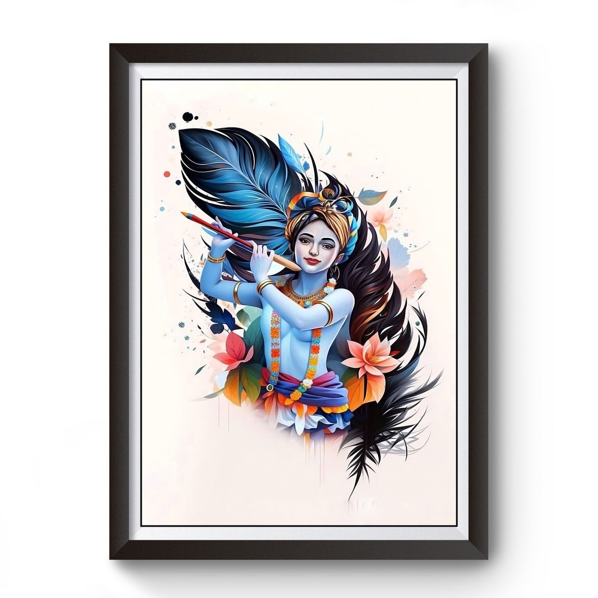 Artistic Shri Krishna Wooden Black Photoframe