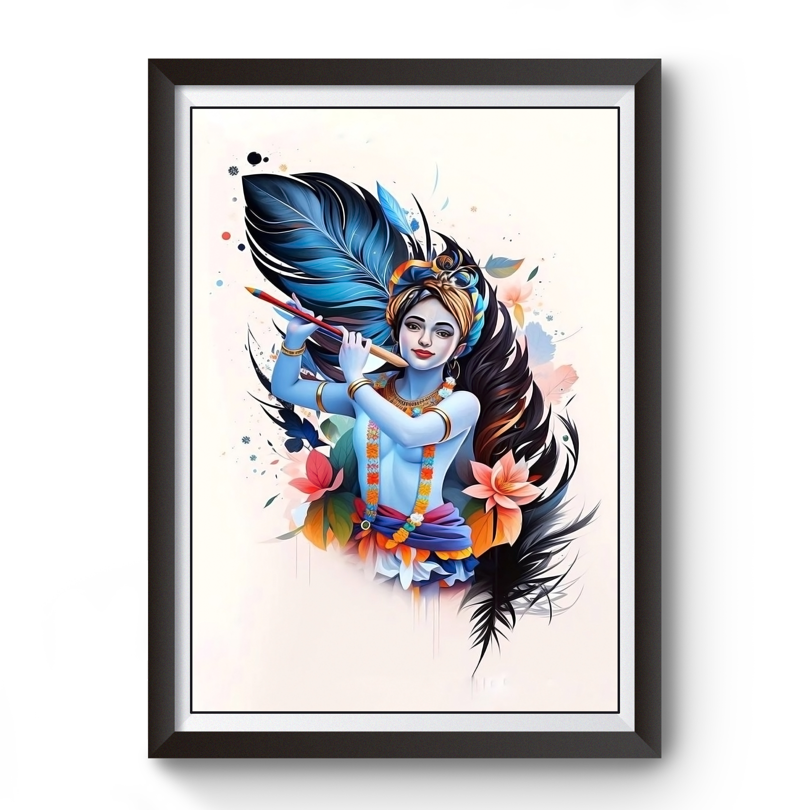 Artistic Shri Krishna Wooden Black Photoframe