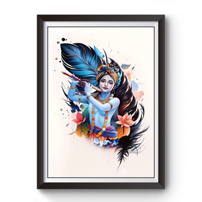 Artistic Shri Krishna Wooden Black Photoframe