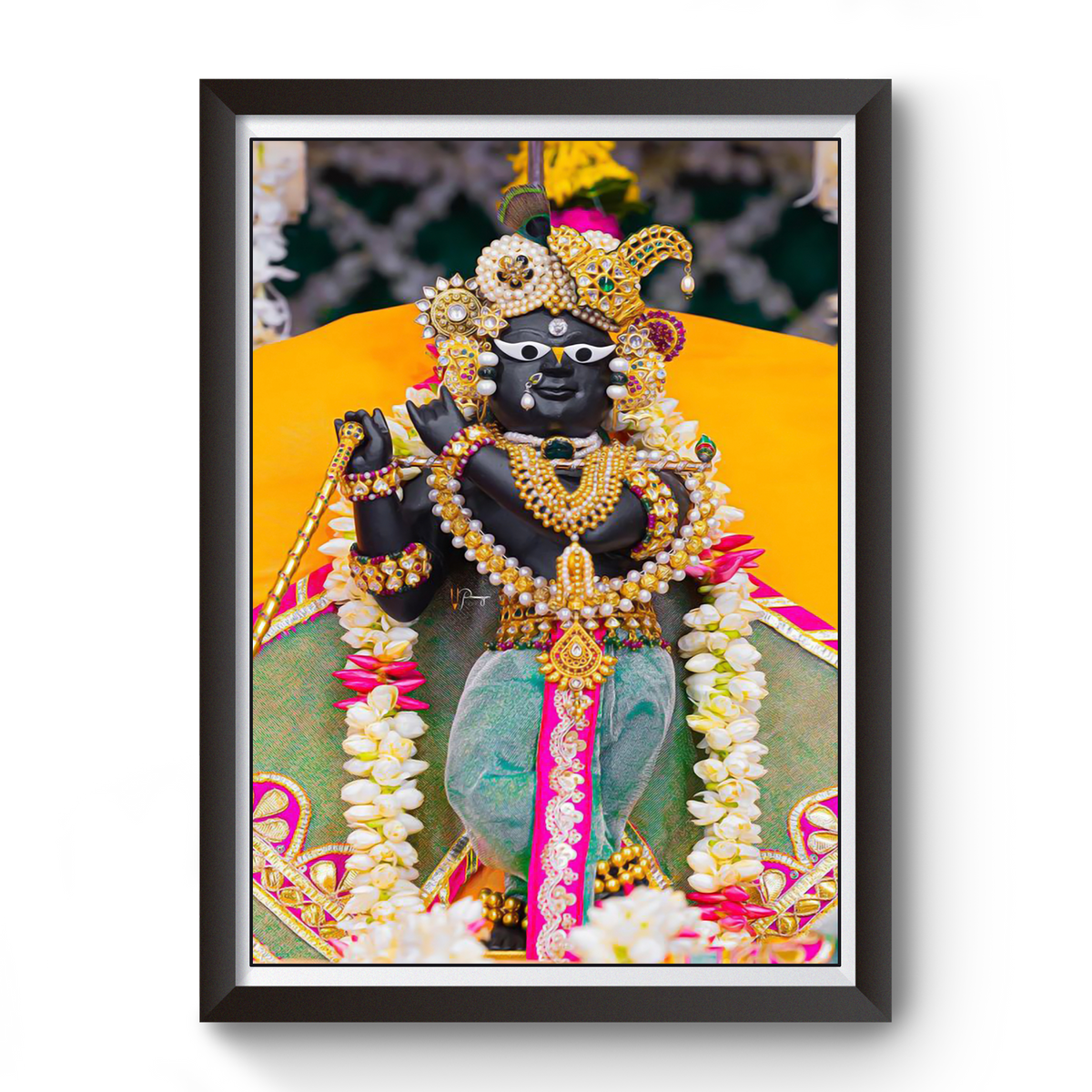 Shri Radha Raman Thakurji Black Wooden Photo Frame