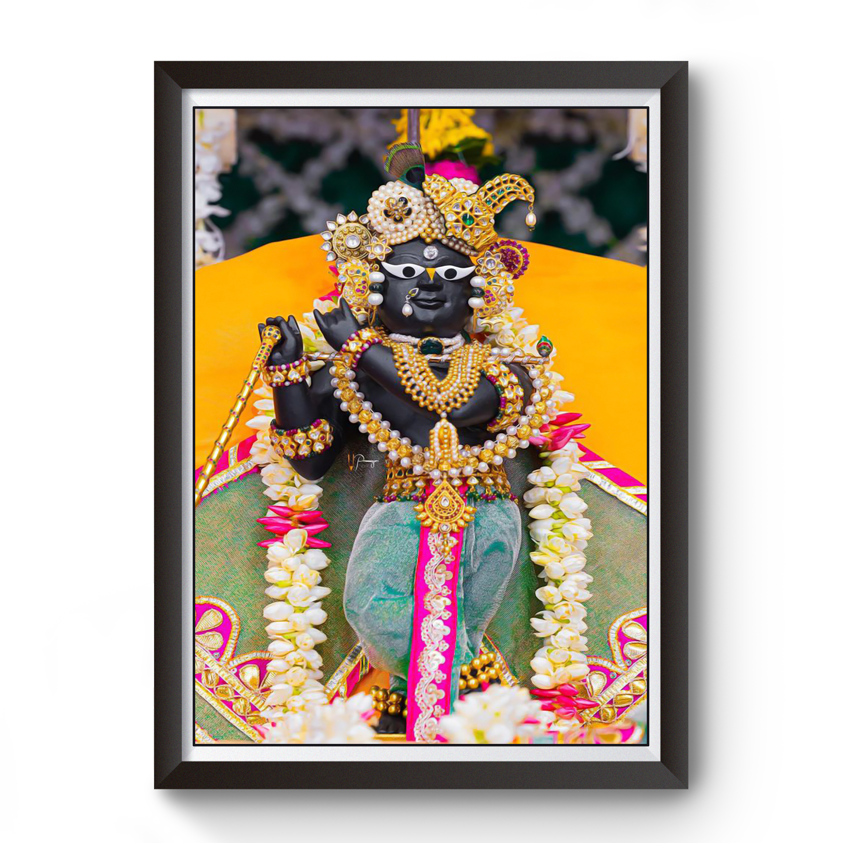 Shri Radha Raman Thakurji Black Wooden Photo Frame