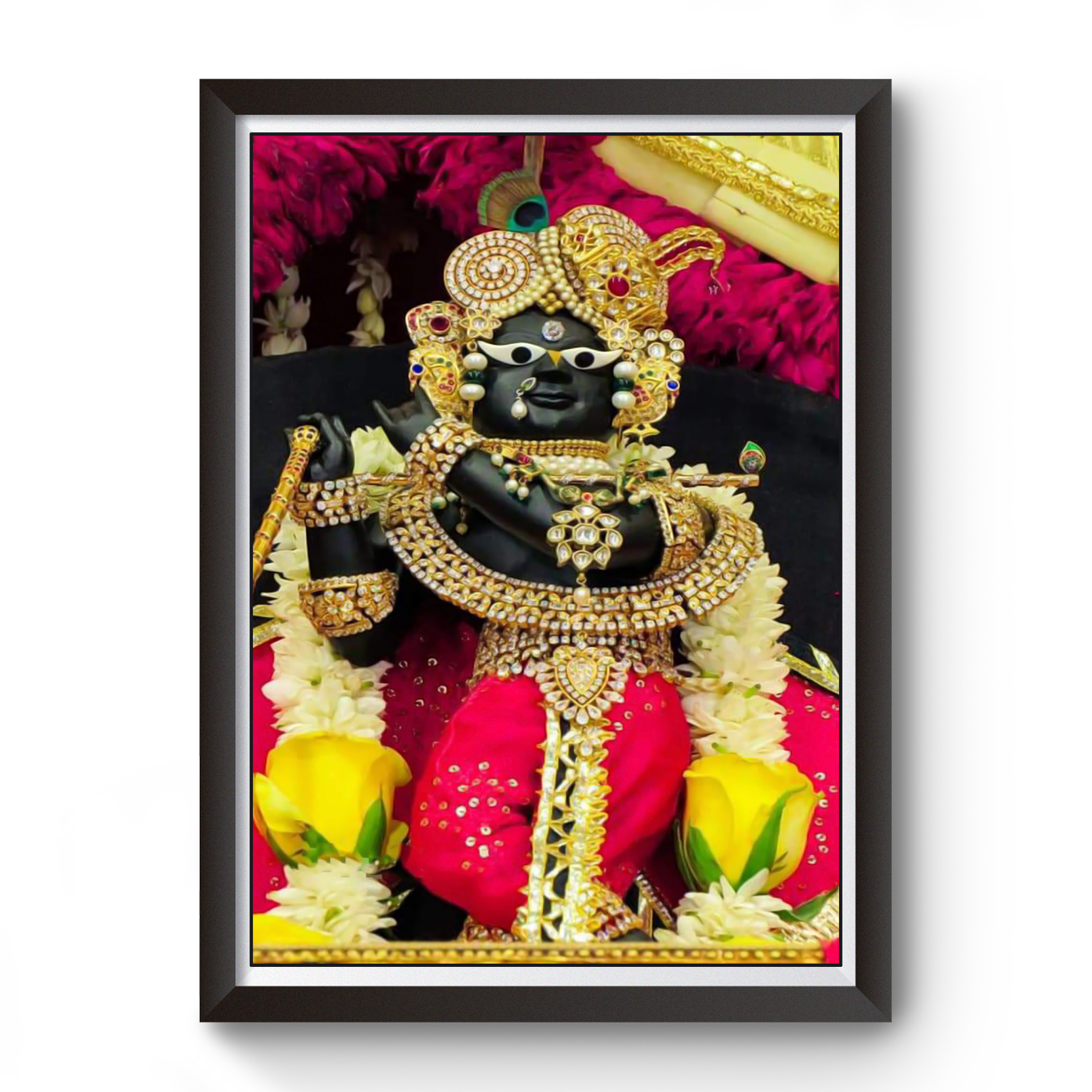 Shri Radha Raman Thakurji Black Wooden Photo Frame