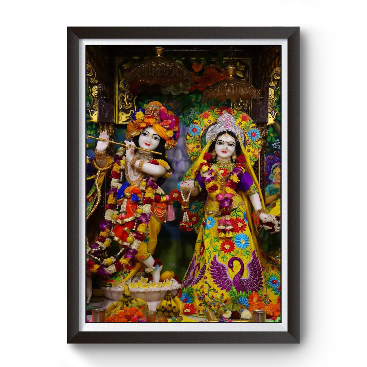 ISCON Shri Radhe Krishna Wooden Frame Black