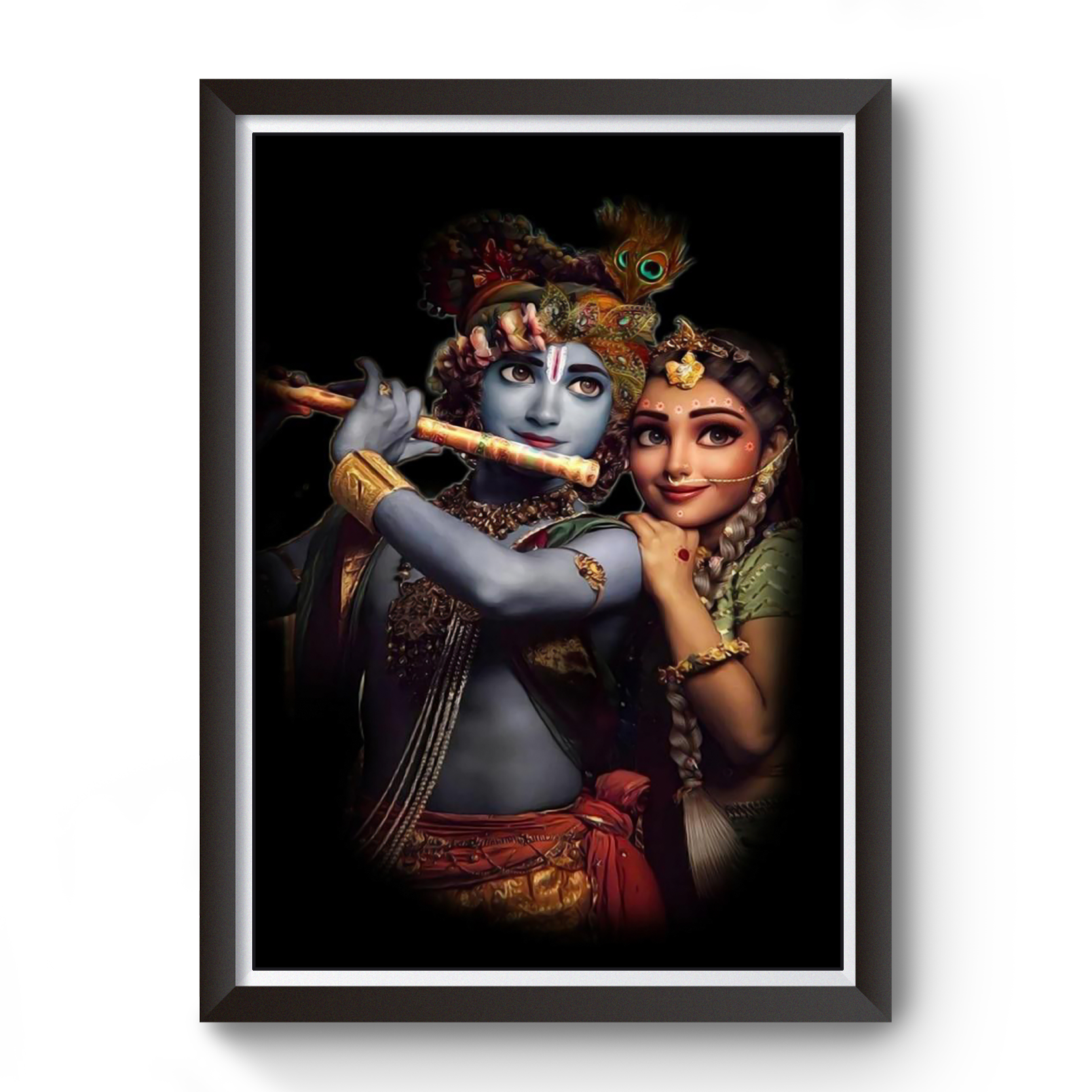 Artistic Shri Radhe Krishna Wooden Black Photoframe