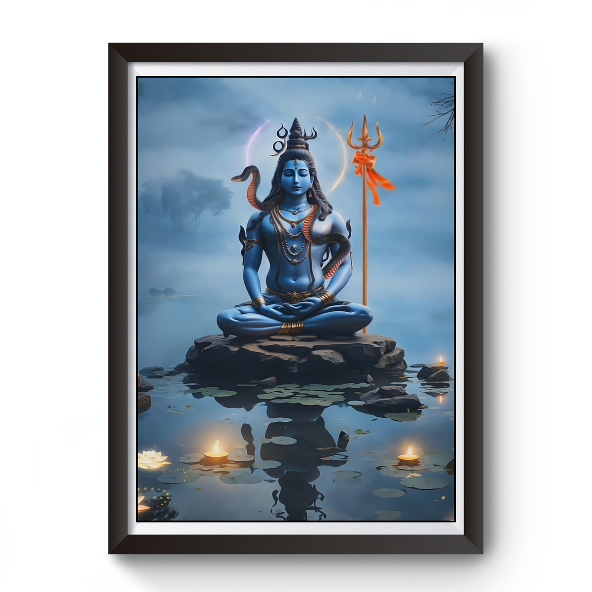 AI Generated Lord Shiva Artistic Wooden Black Photo Frame