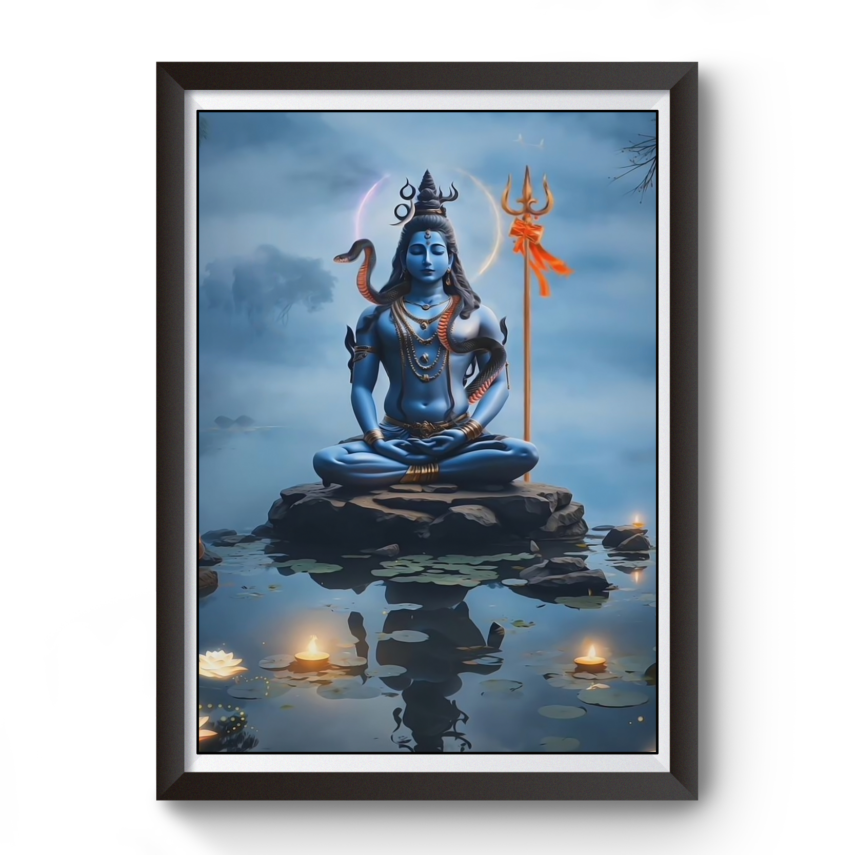 AI Generated Lord Shiva Artistic Wooden Black Photo Frame