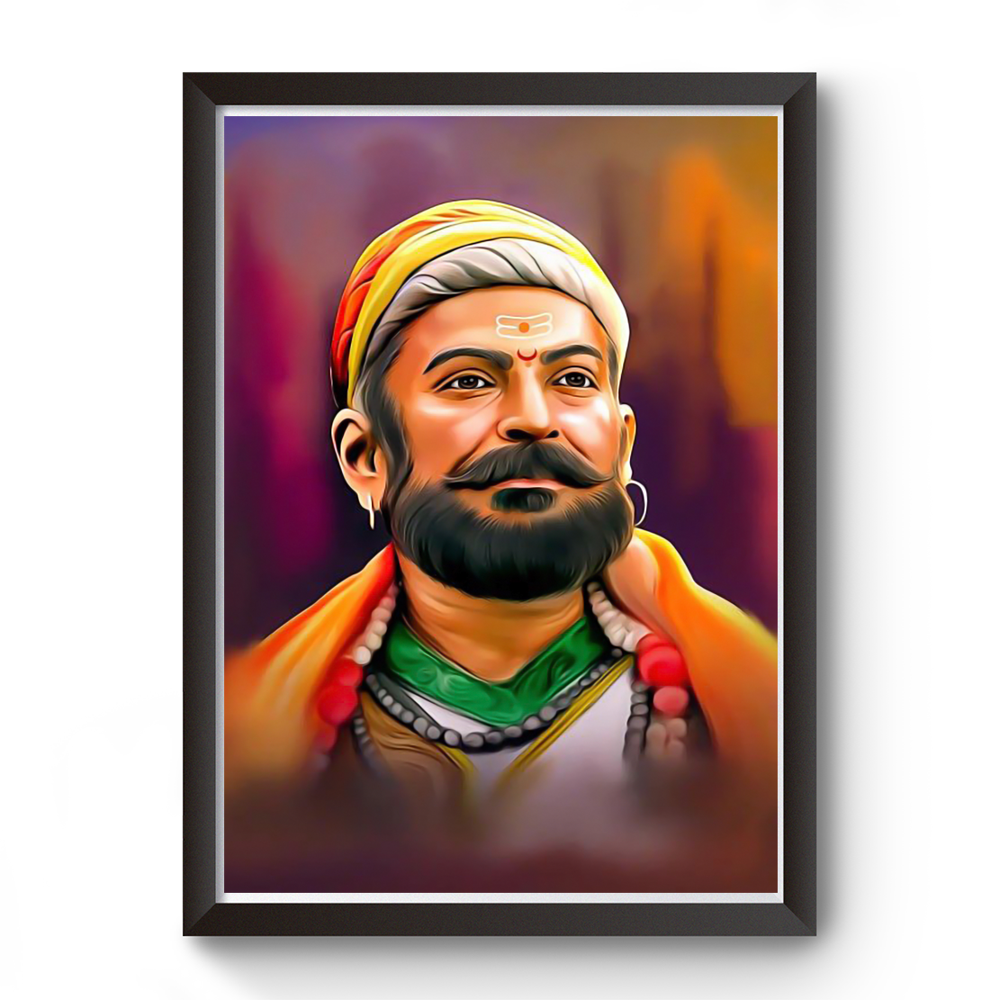 Shivaji Maharaj Digital Oil Print Black Wooden Photot Frame