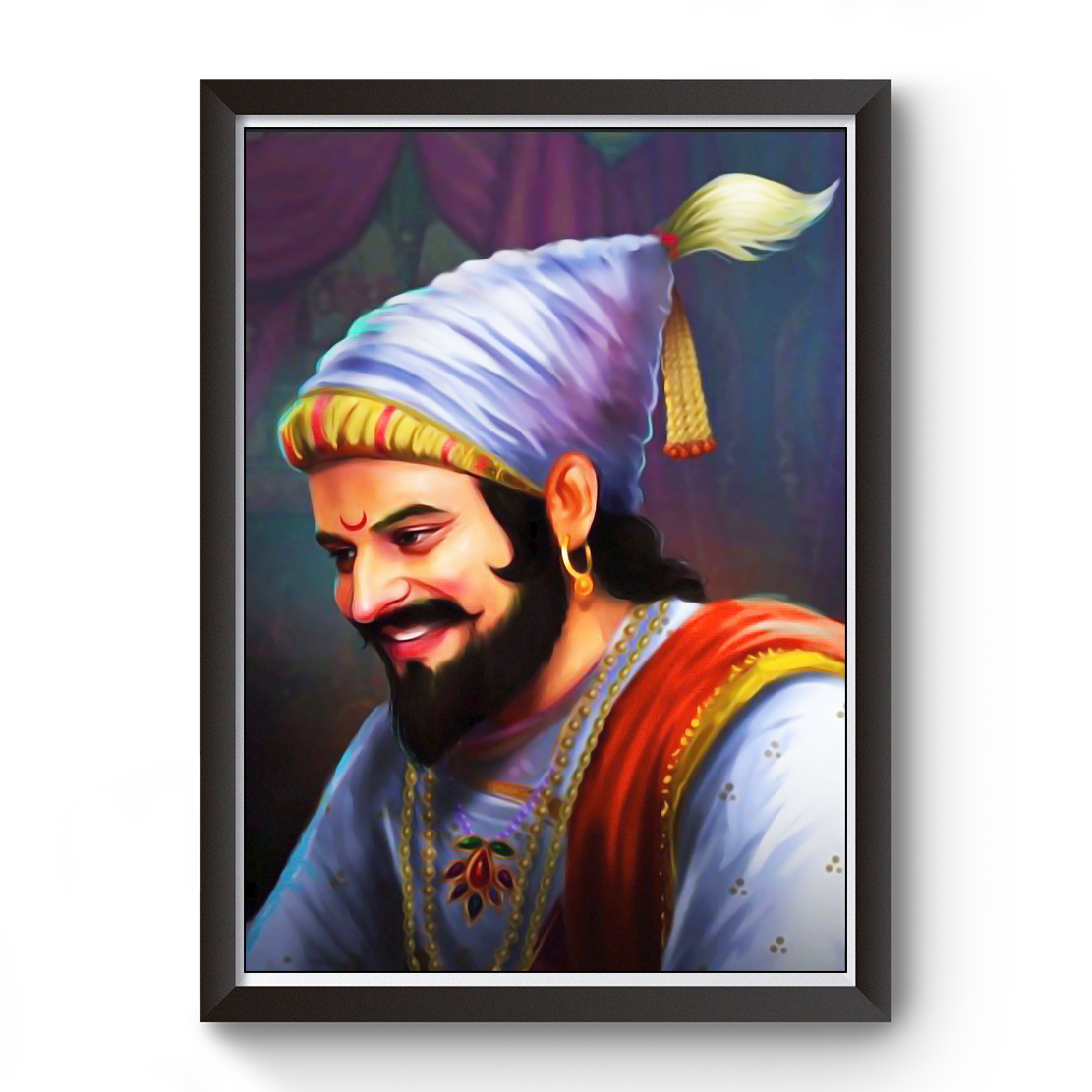 Shivaji Maharaj Digital Oil Print Black Wooden Photot Frame