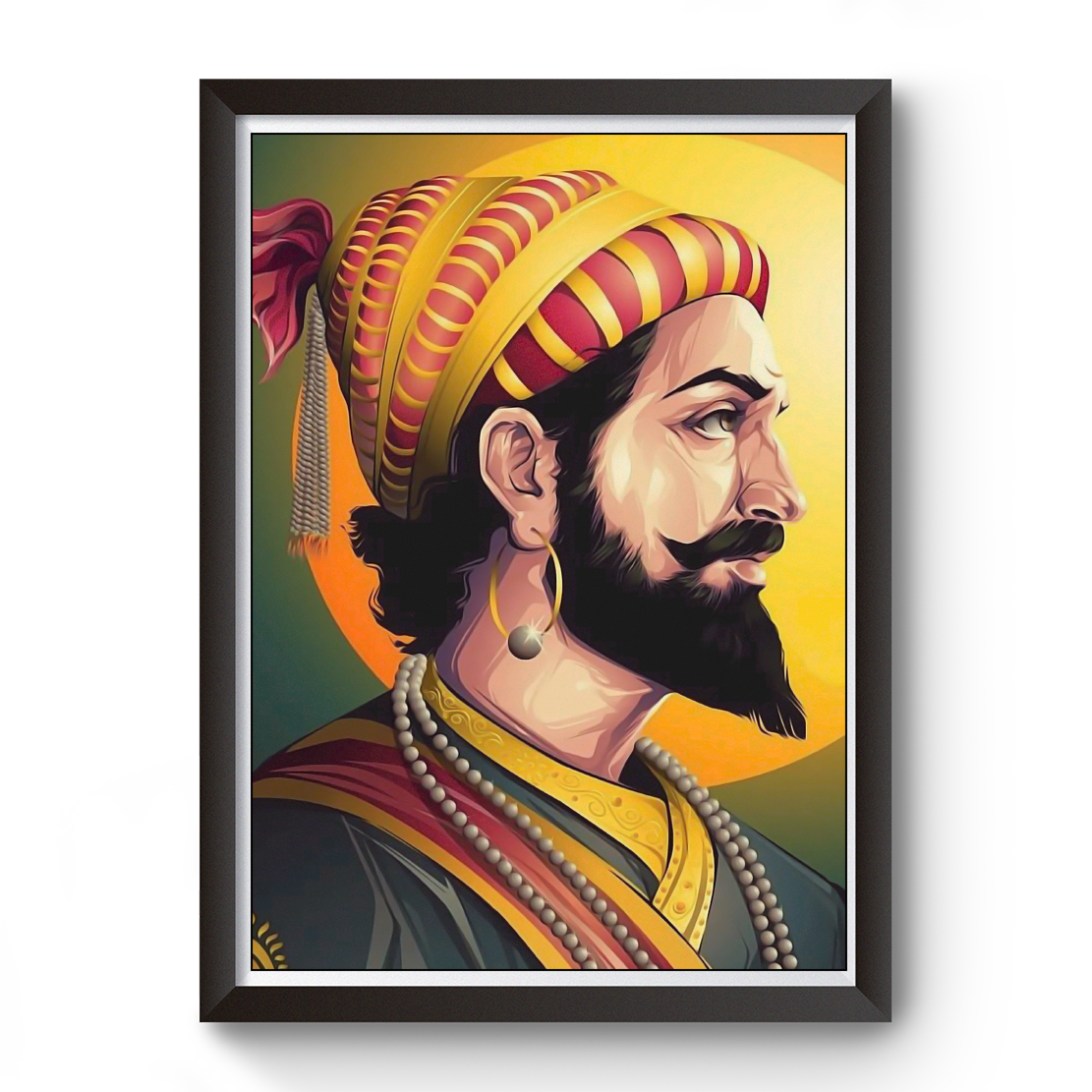 Shivaji Maharaj Vintage Digital Print Black Photo Frame