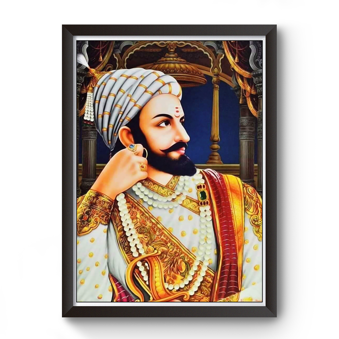 Shivaji Maharaj Vintage Digital Print Black Photo Frame