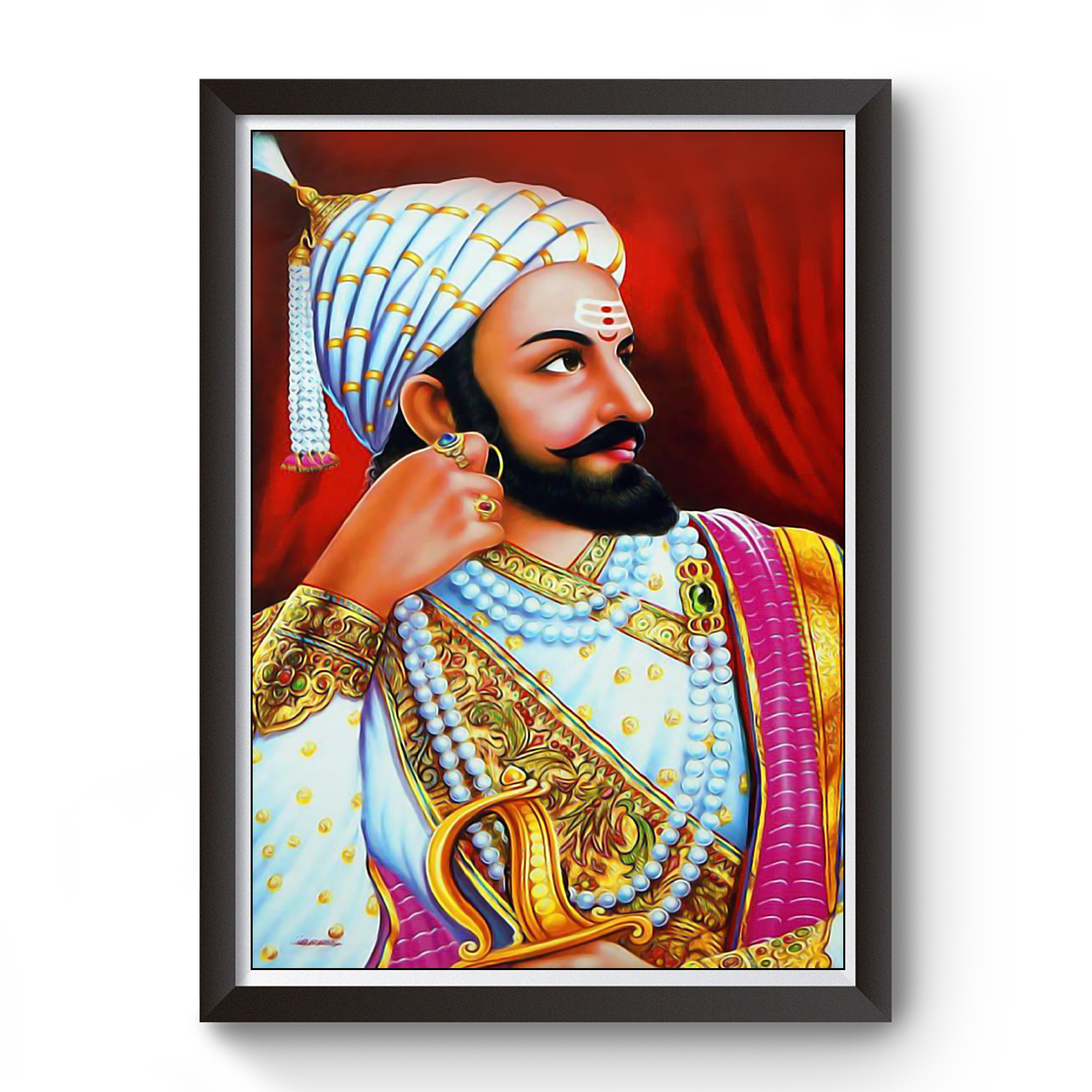 Shivaji Maharaj Vintage Digital Print Black Photo Frame