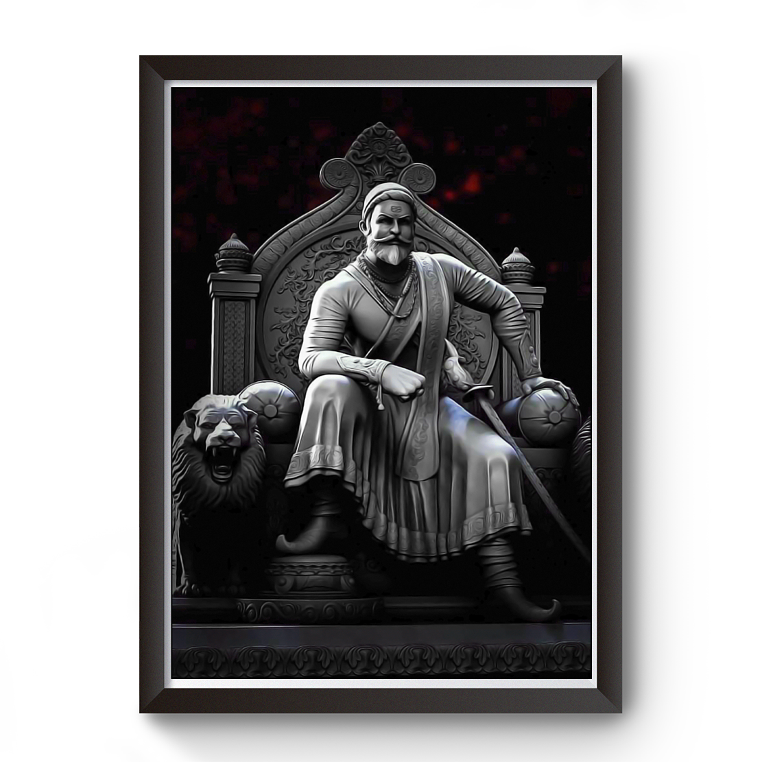 Black And White Shivaji Raje BLack Wooden Photo Frame