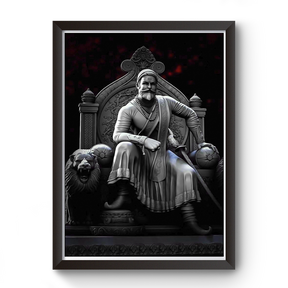 Black And White Shivaji Raje BLack Wooden Photo Frame