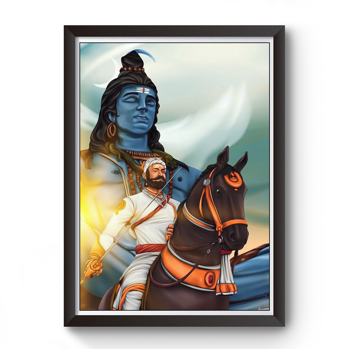 Shivaji Maharaj With Mahadev Black Wooden Photo Frame