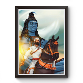 Shivaji Maharaj With Mahadev Black Wooden Photo Frame