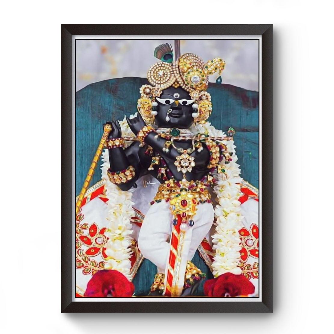 Radha Raman Thakurji Black Wooden Photo Frame