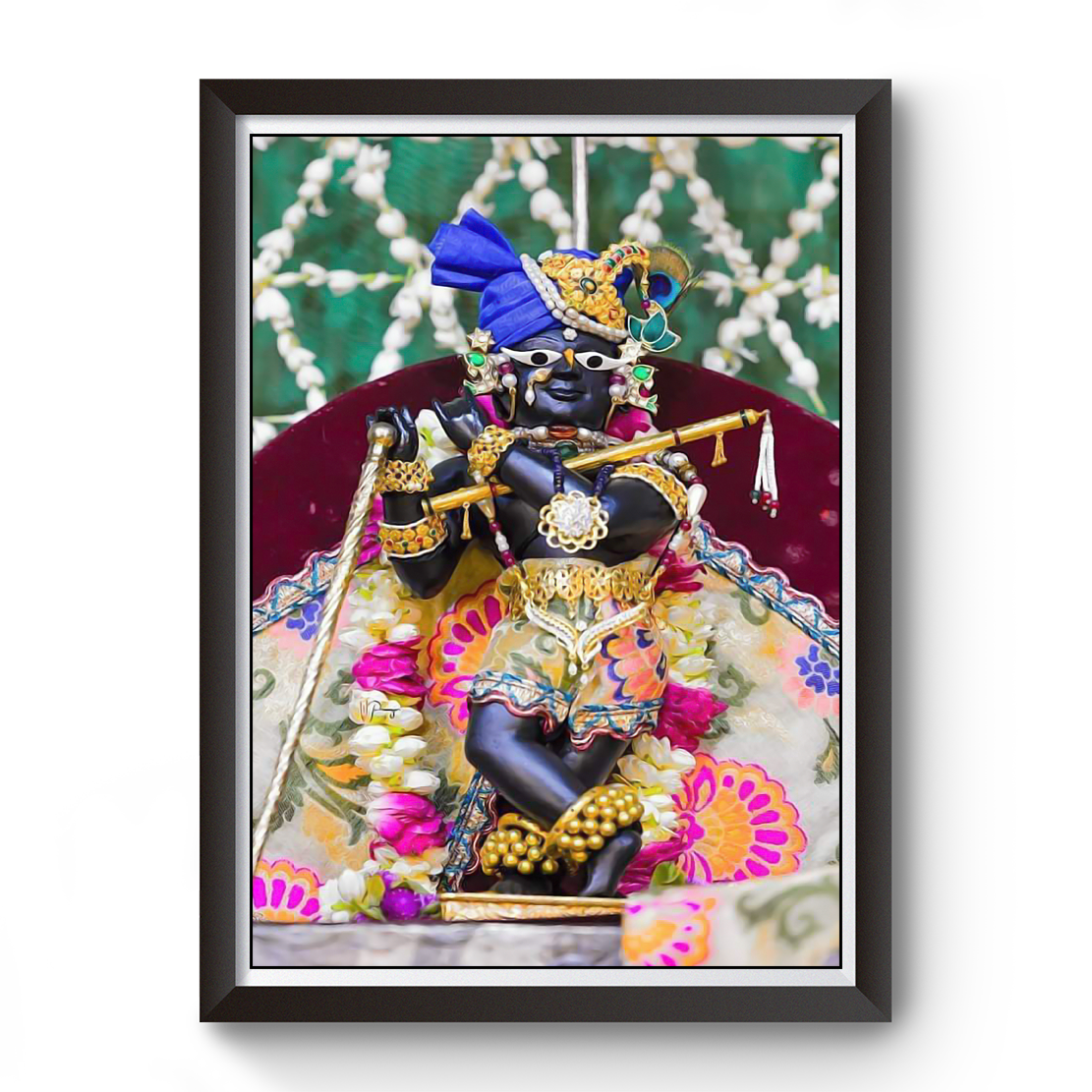 Radha Raman Thakurji Black Wooden Photo Frame