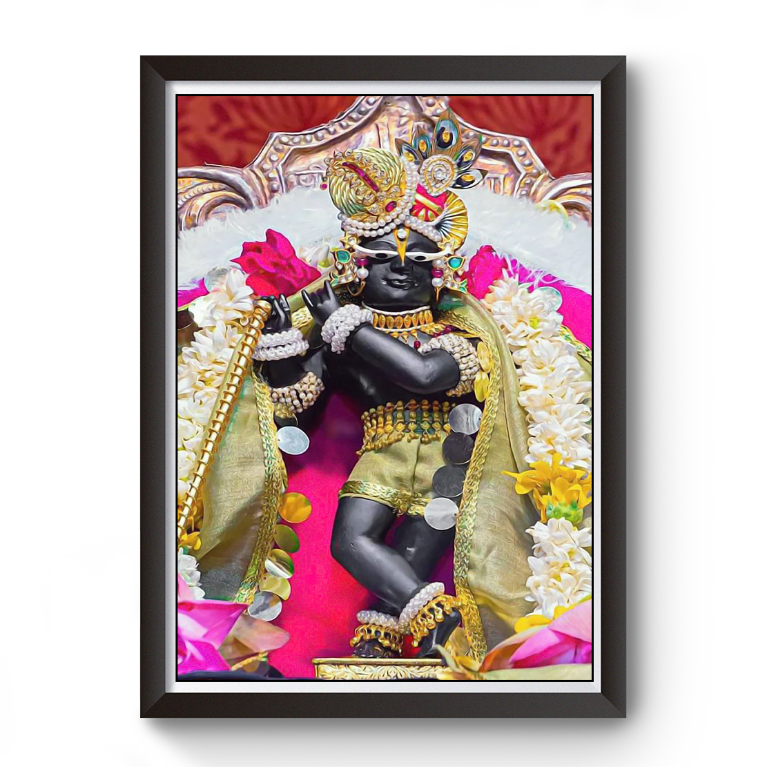 Radha Raman Thakurji Black Wooden Photo Frame