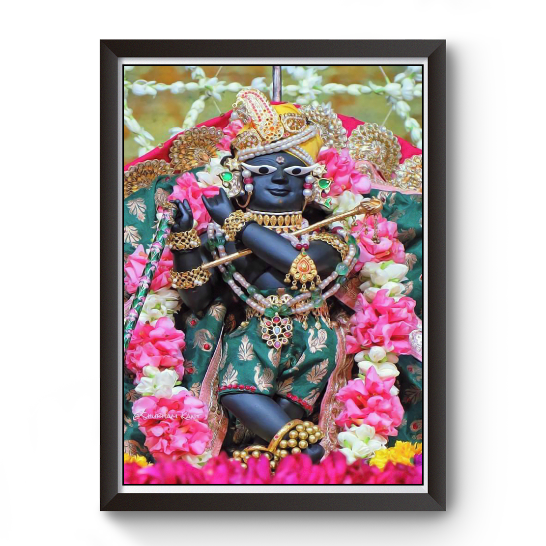 Radha Raman Thakurji Black Wooden Photo Frame