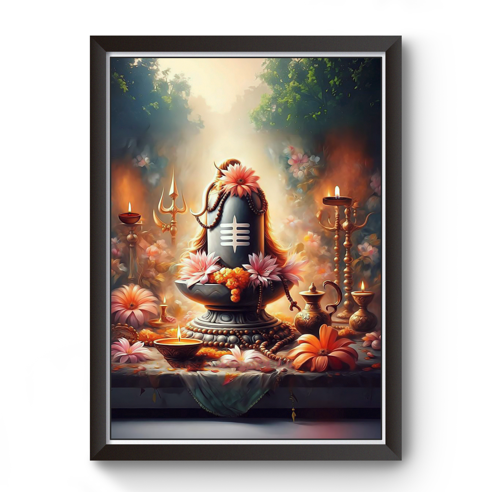 Mahadev Shivling Black Wooden Wall Art Picture Frames