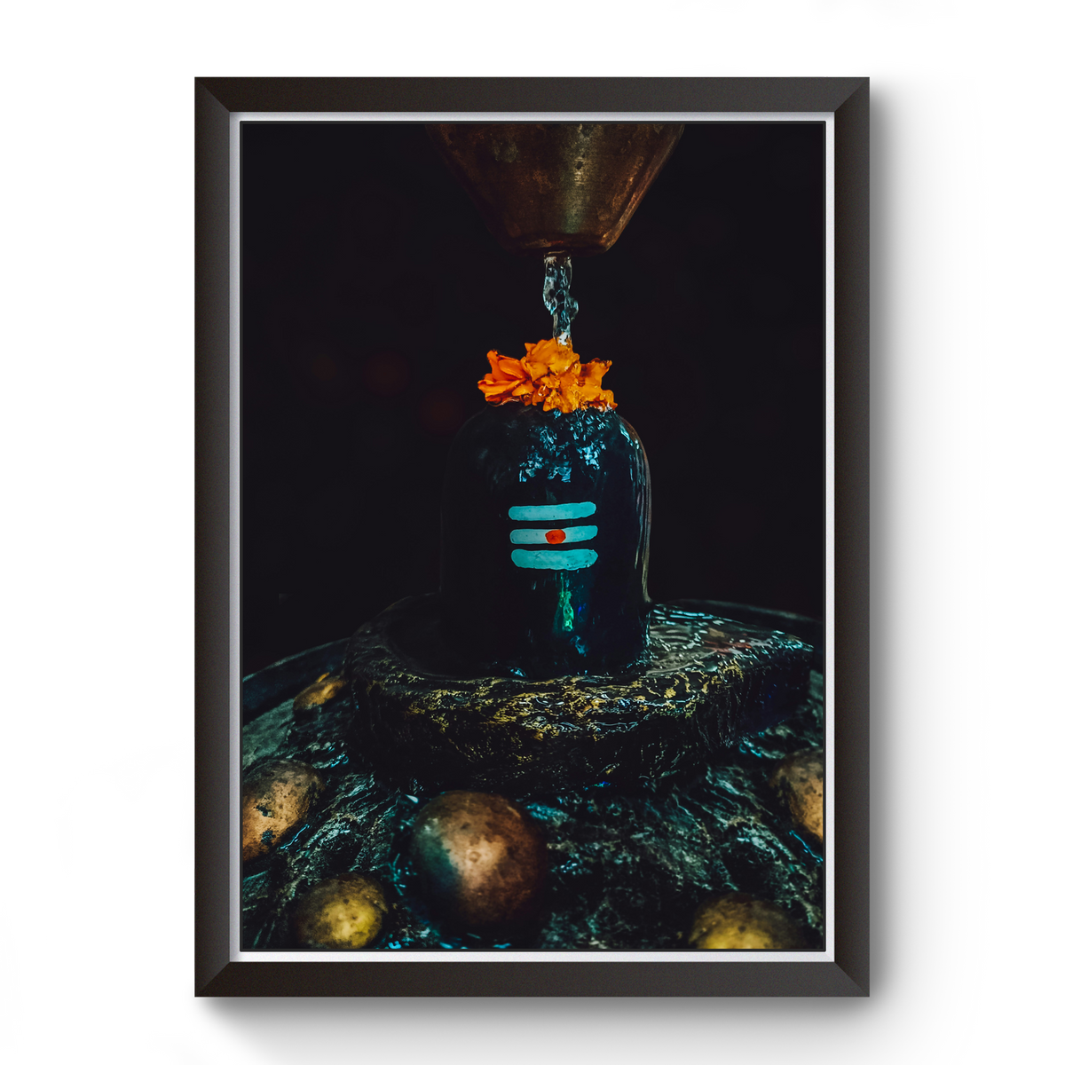 Divine Frames - Mahadev Shivling Black Wooden Picture Frame Wall Art