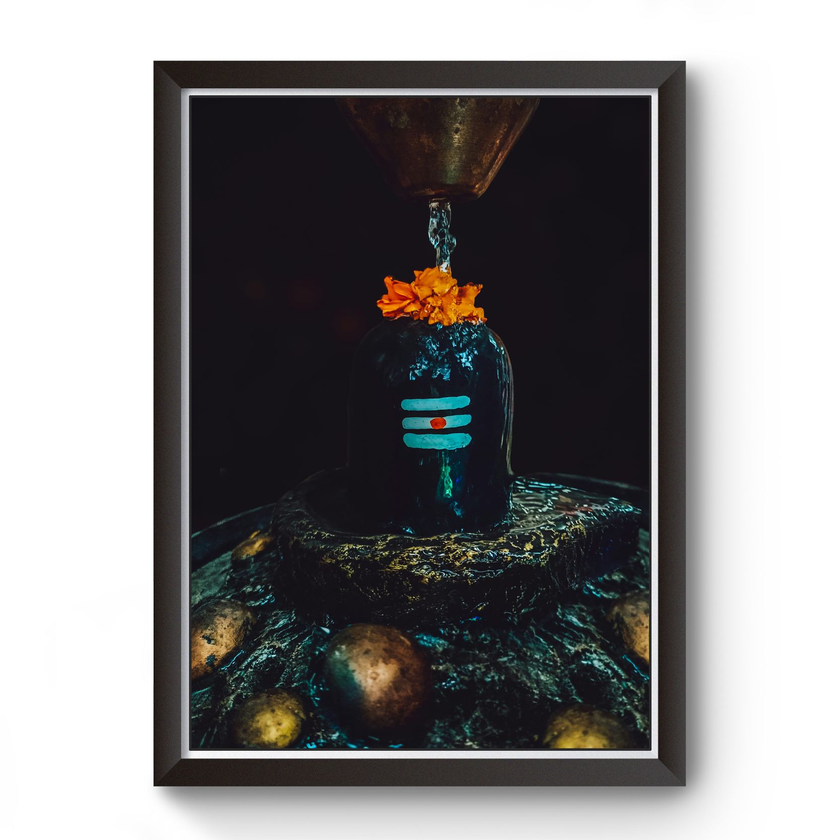 Divine Frames - Mahadev Shivling Black Wooden Picture Frame Wall Art