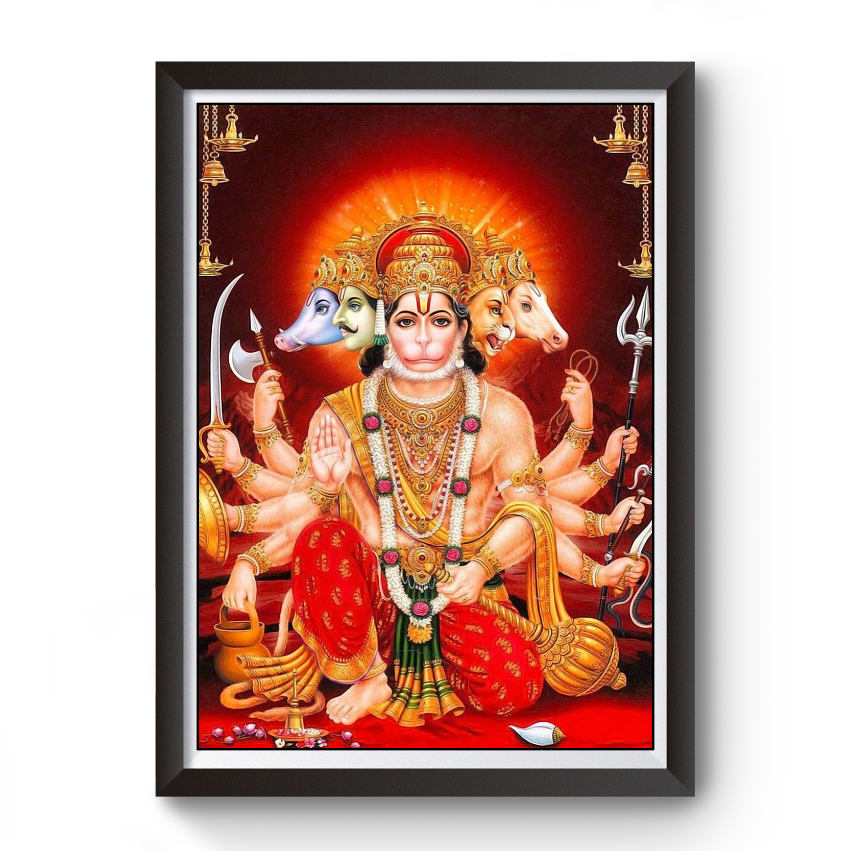 Panchmukhi Hanuman black wooden photo frame