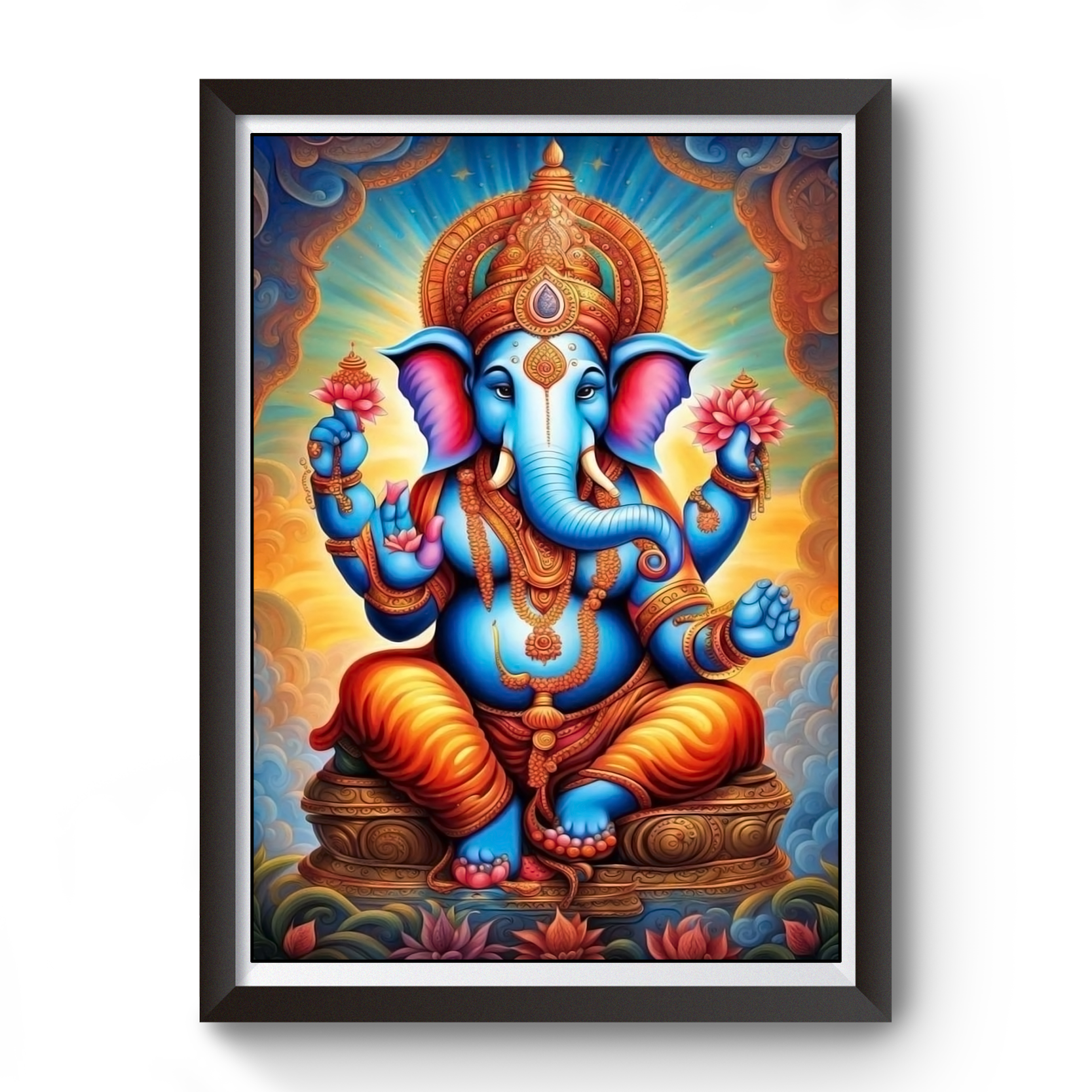 AI Generated Shri Ganesh Wooden Photo frame