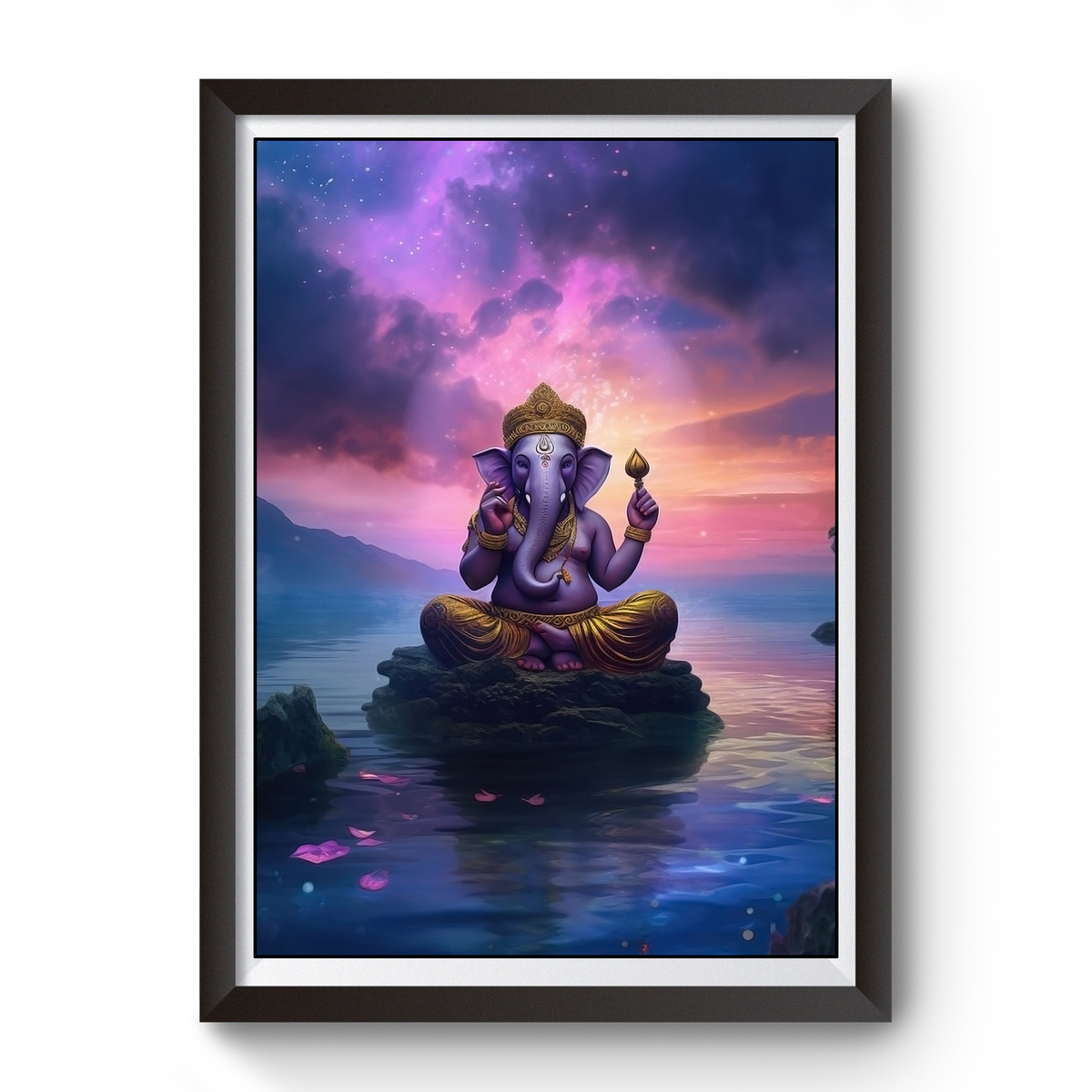 AI Generated Shri Ganesh Wooden Photo frame