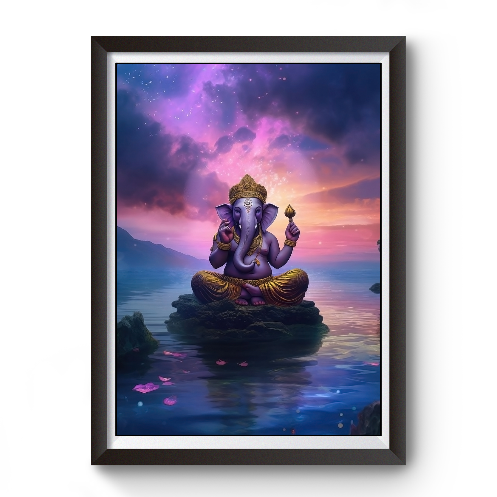 AI Generated Shri Ganesh Wooden Photo frame