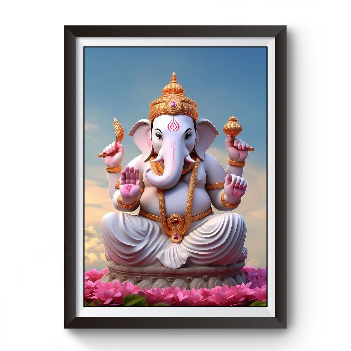 AI Generated Shri Ganesh Wooden Photo frame