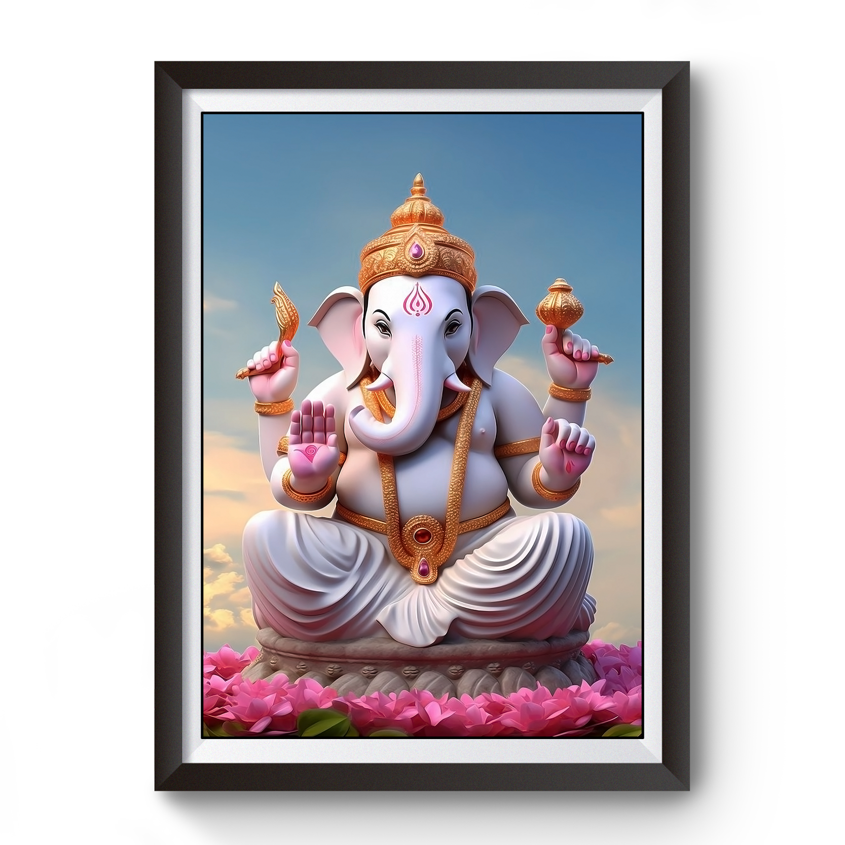 AI Generated Shri Ganesh Wooden Photo frame