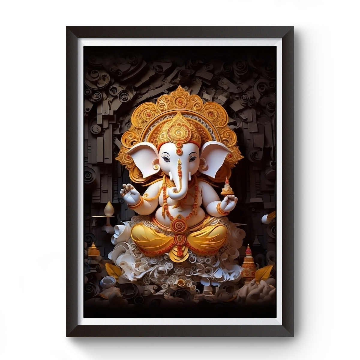 AI Generated Shri Ganesh Wooden Photo frame divine-frames