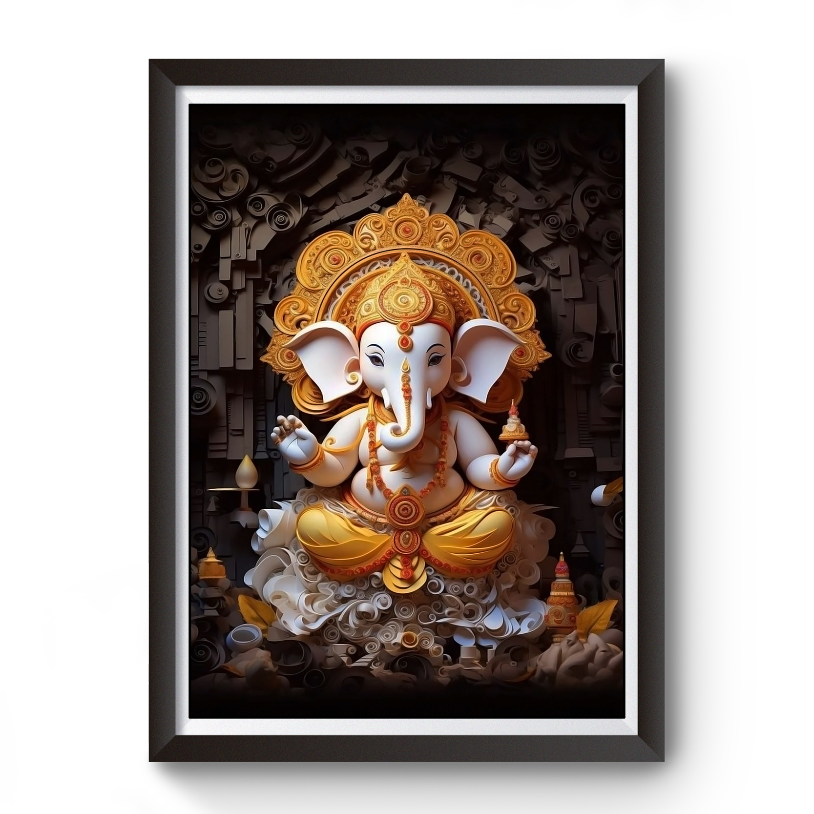 AI Generated Shri Ganesh Wooden Photo frame divine-frames