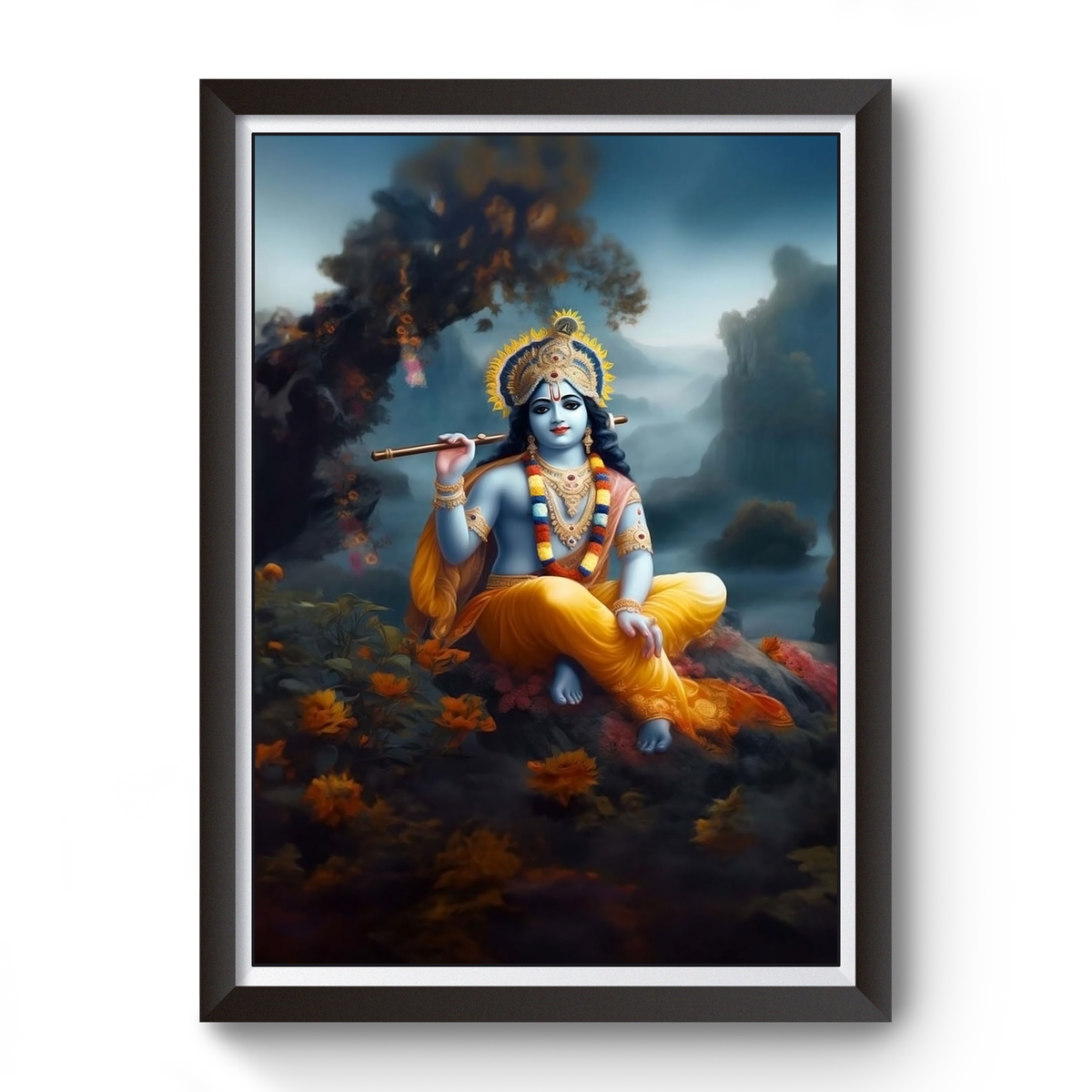 AI Generated Shri Kirshna Black Wooden Frame divine-frames