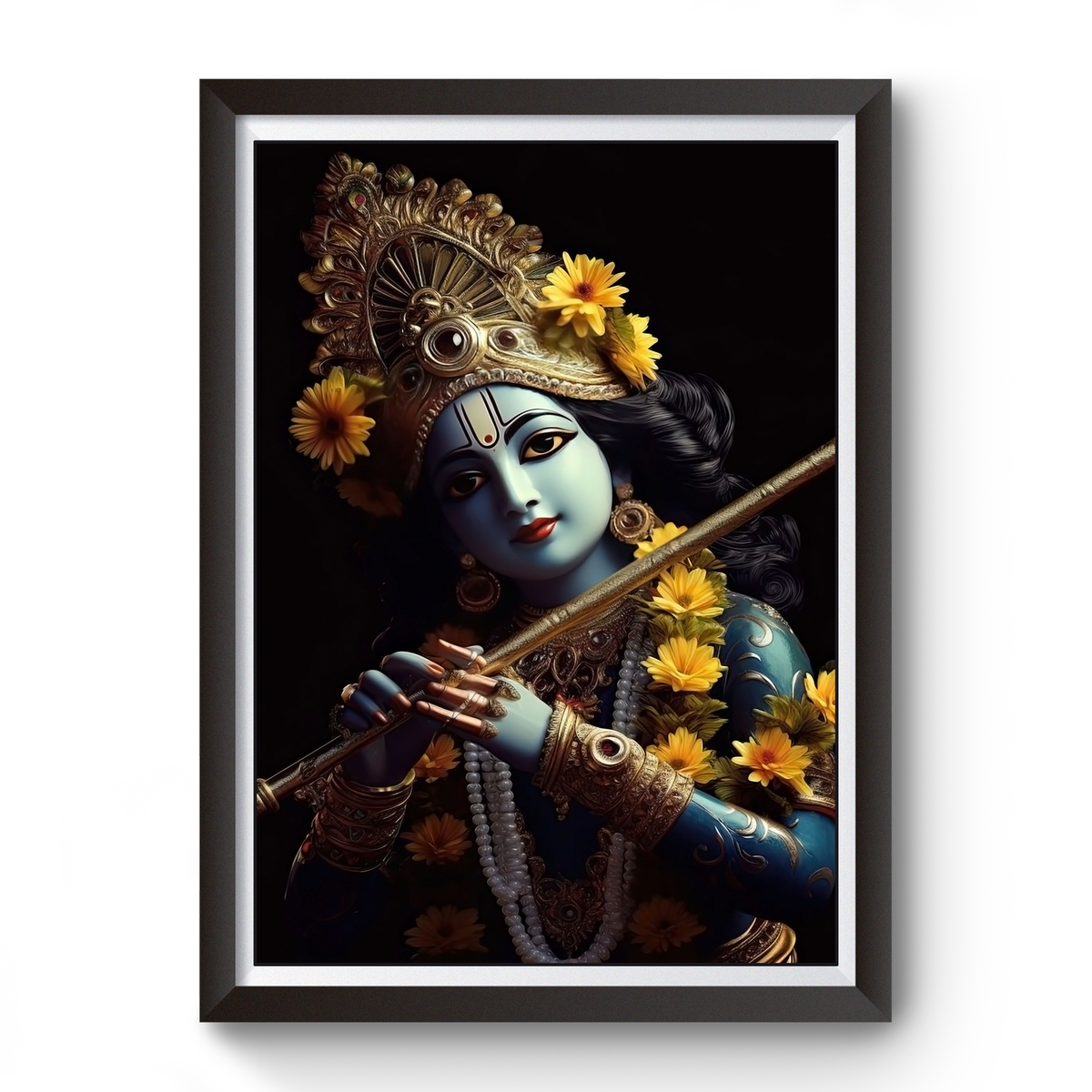 Artistic Shri Krishna Wooden Black Photoframe divine-frames