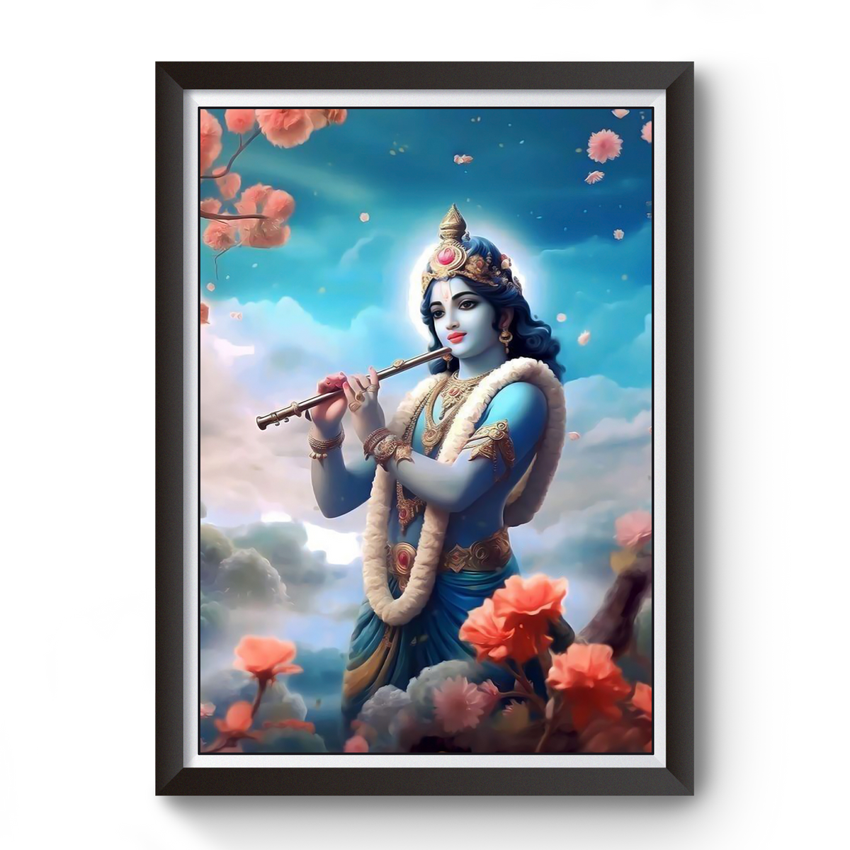 Artistic Shri Krishna Wooden Black Photoframe divine-frames