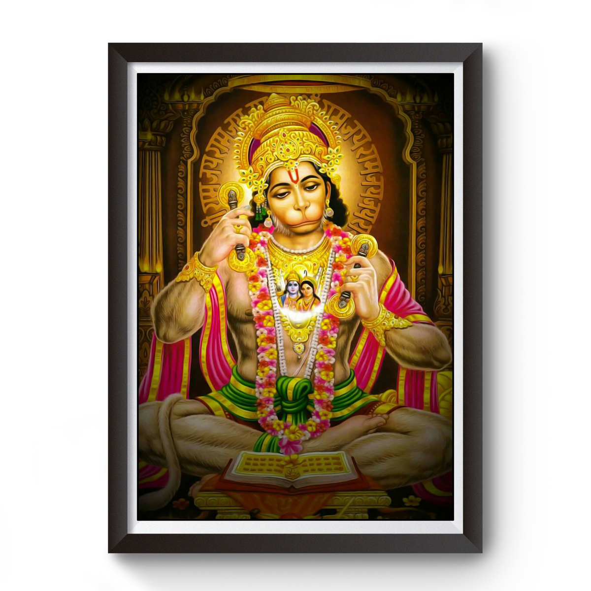 Shri Ram Bhakt Hanuman black wooden photo frame divine-frames