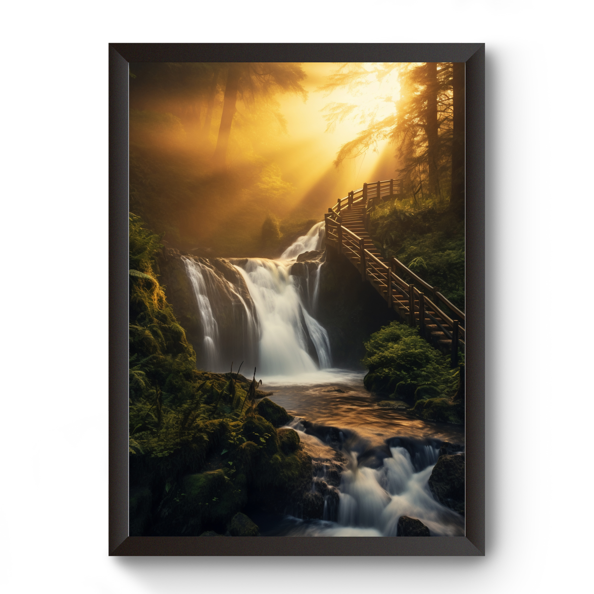 Vastu Nature Waterfall Black Wooden Photo Frame divine-frames